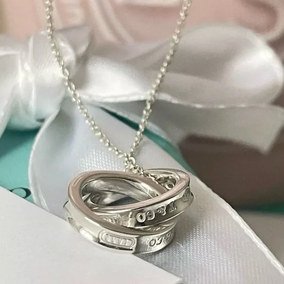 Tiffany & Co. 1837 interlocking circles pendant in silver 16” NEW $525